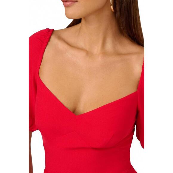 NEW ADRIANNA PAPELL solid sweetheart neckline midi dress in scarlet - Picture 4 of 4